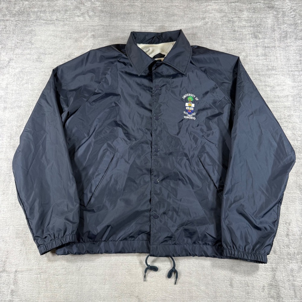 University of Toronto Jacket Mens Large Navy Blue Vtg Coaches UofT Windbreaker